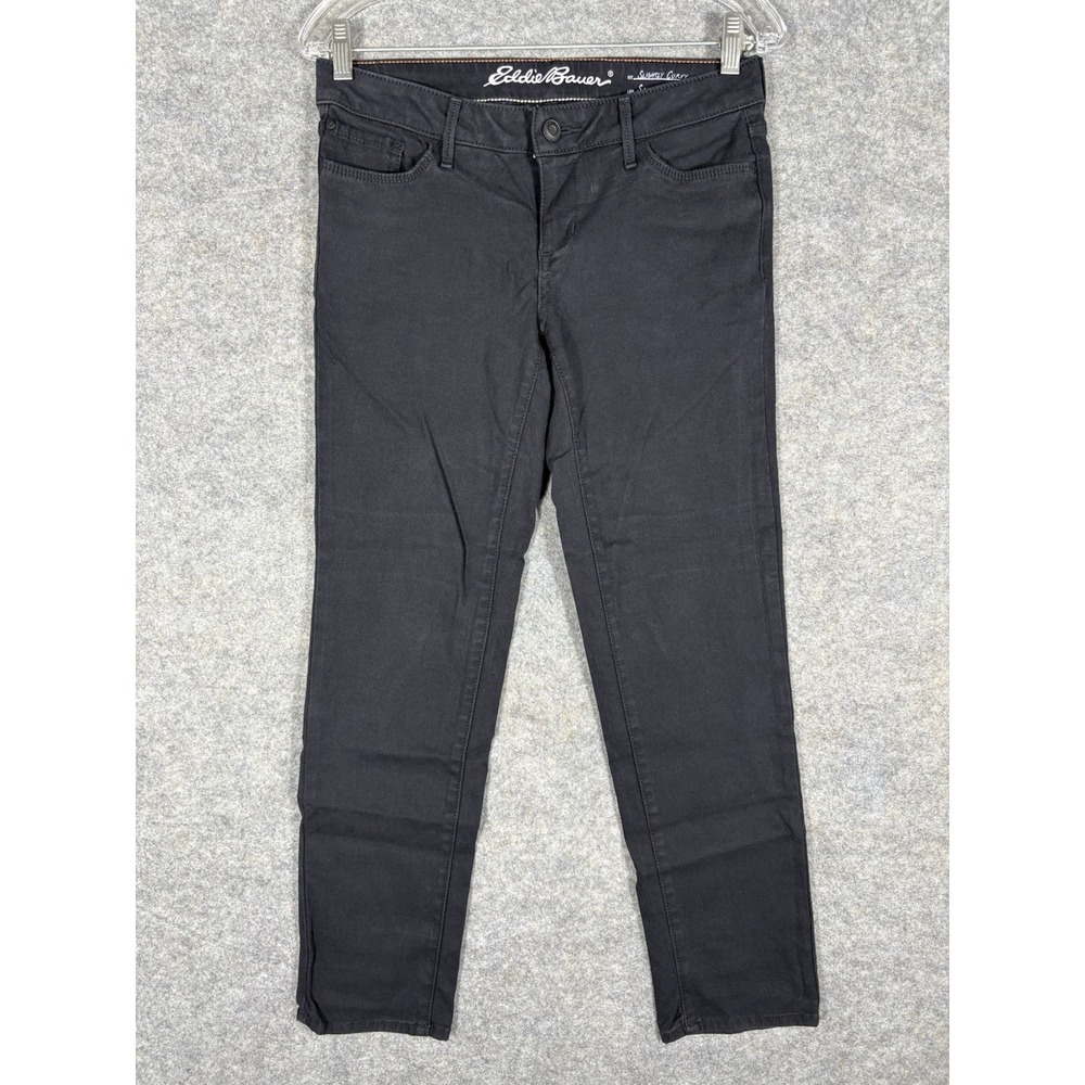 Eddie Bauer‎ Women's Black Slightly Curvy Slim Straight Jeans Size 2P